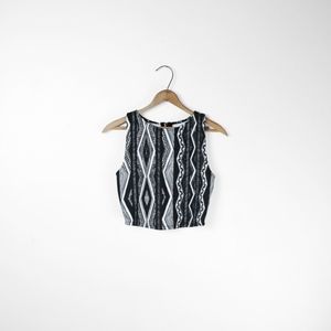 UO // Black and White Aztec Crop Top